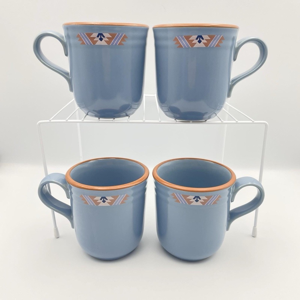 Vintage 1980s Noritake Blue Adobe Stoneware Mugs Set‎ of 4 Southwestern